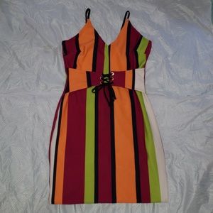 Colorblock Stripe Bodycon Belt Dress